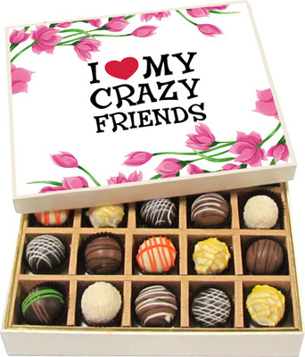 

Chocholik Friendship Gift - I Love My Crazy Friends - Dark, Milk, White Chocolate - 20pc Truffles(300 g)