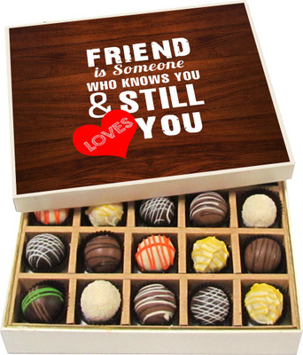 

Chocholik Friendship Gift - Friend Knows You & Still Loves You - Dark, Milk, White Chocolate - 20pc Truffles(300 g)