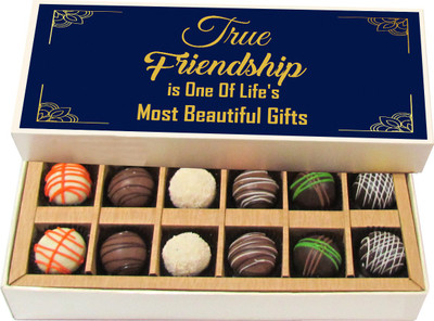 

Chocholik Friendship Gift - True Friendship Is One of Life's Most Beautiful Gifts - Dark, Milk, White Chocolate - 12pc Truffles(180 g)