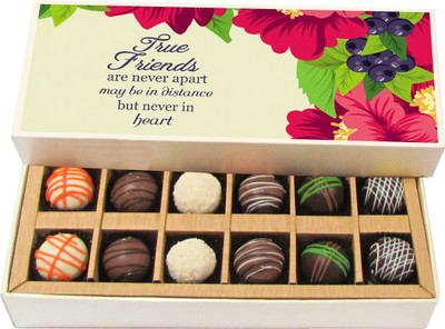 

Chocholik Friendship Gift - True Friends Are Never Apart - Dark, Milk, White Chocolate - 12pc Truffles(180 g)