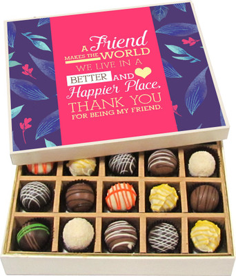 

Chocholik Friendship Gift - A Friend Makes the World Better - Dark, Milk, White Chocolate - 20pc Truffles(300 g)