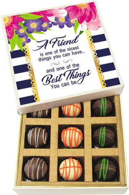 

Chocholik Friendship Gift - A Friend Is One of the Nicest Thing - Dark, Milk, White Chocolate - 9pc Truffles(135 g)