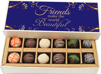

Chocholik Friendship Gift - Friends Make the World Beautiful - Dark, Milk, White Chocolate - 12pc Truffles(180 g)