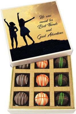 

Chocholik Friendship Gift - Life Was Meant For Best Friends - Dark, Milk, White Chocolate - 9pc Truffles(135 g)