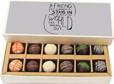 

Chocholik Friendship Gift - A Friend Is Someone Who Stays In - Dark, Milk, White Chocolate - 12pc Truffles(180 g)