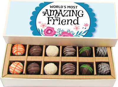 

Chocholik Friendship Gift - Most Amazing Friend - Dark, Milk, White Chocolate - 12pc Truffles(180 g)