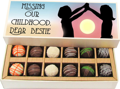 

Chocholik Friendship Gift - Missing Our Childhood - Dark, Milk, White Chocolate - 12pc Truffles(180 g)