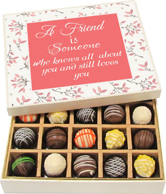 

Chocholik Friendship Gift - A Friend Is Someone Who Knows All - Dark, Milk, White Chocolate - 20pc Truffles(300 g)