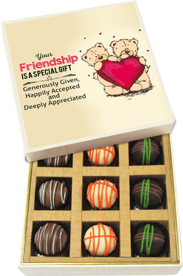

Chocholik Friendship Gift - Friendship Gift Always Happily Accepted - Dark, Milk, White Chocolate - 9pc Truffles(135 g)
