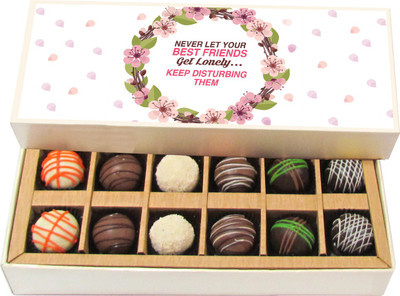 Chocholik Friendship Gift - Never Let Your Best Friend Get Lonely - Dark, Milk, White Chocolate - 12pc Truffles(180 g)