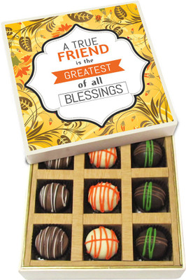 

Chocholik Friendship Gift - True Friend Is Blessing - Dark, Milk, White Chocolate - 9pc Truffles(135 g)