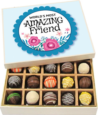

Chocholik Friendship Gift - Most Amazing Friend - Dark, Milk, White Chocolate - 20pc Truffles(300 g)