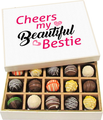 

Chocholik Friendship Gift - Cheers My Beautiful Bestir - Dark, Milk, White Chocolate - 20pc Truffles(300 g)