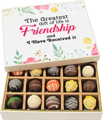

Chocholik Friendship Gift - Friendship Is Greatest Gift - Dark, Milk, White Chocolate - 20pc Truffles(300 g)