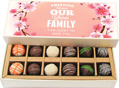

Chocholik Friendship Gift - Friends Become Our Chosen Family - Dark, Milk, White Chocolate - 12pc Truffles(180 g)