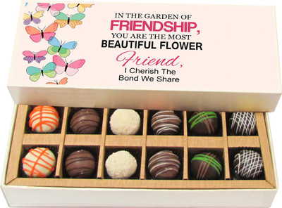 

Chocholik Friendship Gift - You Are the Most Beautiful Flower - Dark, Milk, White Chocolate - 12pc Truffles(180 g)