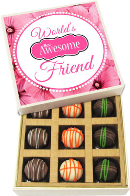 

Chocholik Friendship Gift - World's Most Awesome Friend - Dark, Milk, White Chocolate - 9pc Truffles(135 g)