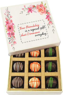 

Chocholik Friendship Gift - Your Friendship Is A Special Gift - Dark, Milk, White Chocolate - 9pc Truffles(135 g)