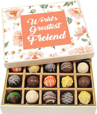 

Chocholik Friendship Gift - World's Greatest Friend - Dark, Milk, White Chocolate - 20pc Truffles(300 g)