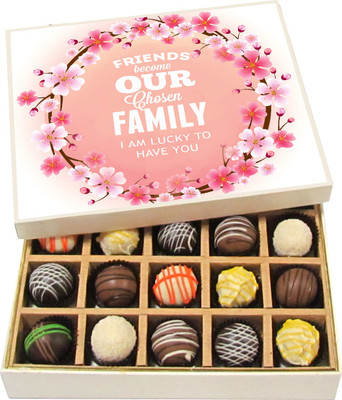 

Chocholik Friendship Gift - Friends Become Our Chosen Family - Dark, Milk, White Chocolate - 20pc Truffles(300 g)