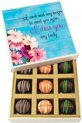 Chocholik Friendship Gift - I Can't Wait Any Longer To Meet You Again - Dark, Milk, White Chocolate - 9pc Truffles(135 g)