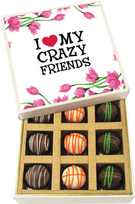 

Chocholik Friendship Gift - I Love My Crazy Friends - Dark, Milk, White Chocolate - 9pc Truffles(135 g)