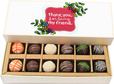 

Chocholik Friendship Gift - Thank You for Being My Friend - Dark, Milk, White Chocolate - 12pc Truffles(180 g)