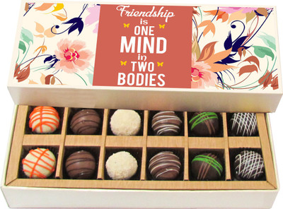 

Chocholik Friendship Gift - Friendship Is One Mind - Dark, Milk, White Chocolate - 12pc Truffles(180 g)