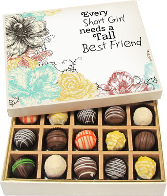 

Chocholik Friendship Gift - Every Short Girl Need a Tall Best Friend - Dark, Milk, White Chocolate - 20pc Truffles(300 g)