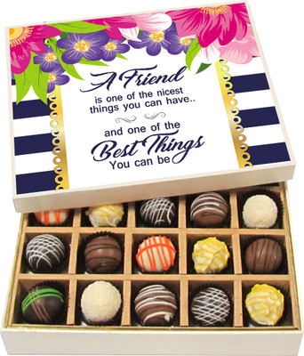 

Chocholik Friendship Gift - A Friend Is One of the Nicest Thing - Dark, Milk, White Chocolate - 20pc Truffles(300 g)