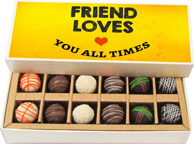 

Chocholik Friendship Gift - Friend Loves You All Time - Dark, Milk, White Chocolate - 12pc Truffles(180 g)