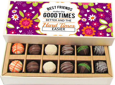 

Chocholik Friendship Gift - Best Friends Make the Good Times Better - Dark, Milk, White Chocolate - 12pc Truffles(180 g)