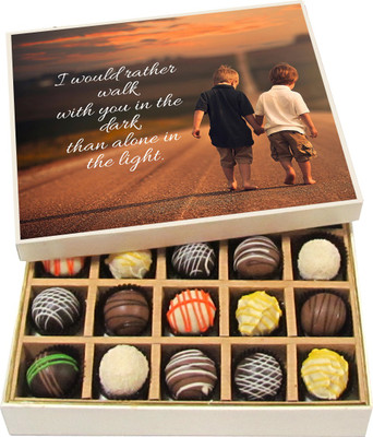 

Chocholik Friendship Gift - I Would Rather Walk With You In The Dark - Dark, Milk, White Chocolate - 20pc Truffles(300 g)