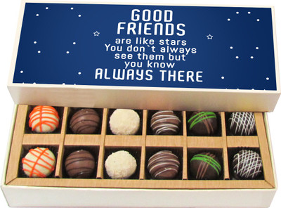 

Chocholik Friendship Gift - Good Friends Are Like Stars - Dark, Milk, White Chocolate - 12pc Truffles(180 g)