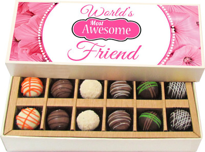 

Chocholik Friendship Gift - World's Most Awesome Friend - Dark, Milk, White Chocolate - 12pc Truffles(180 g)