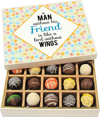 

Chocholik Friendship Gift - Friend Is Like a Bird Without Wings - Dark, Milk, White Chocolate - 20pc Truffles(300 g)
