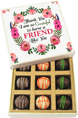 

Chocholik Friendship Gift - Thank you I Am So Grateful To Have A Friend Like You - Dark, Milk, White Chocolate - 9pc Truffles(135 g)