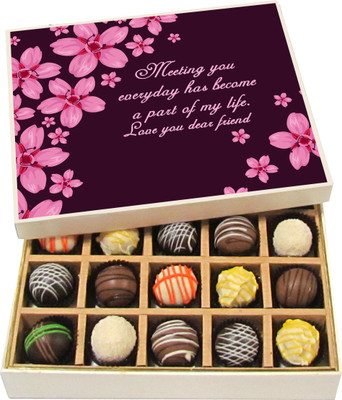 

Chocholik Friendship Gift - Meeting You Everyday Has Become A Part Of My Life - Dark, Milk, White Chocolate - 20pc Truffles(300 g)