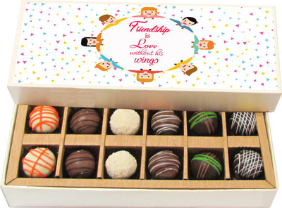 

Chocholik Friendship Gift - Friendship Is Love Without His Wings - Dark, Milk, White Chocolate - 12pc Truffles(180 g)