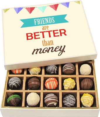 

Chocholik Friendship Gift - Friend Are Better Than Money - Dark, Milk, White Chocolate - 20pc Truffles(300 g)