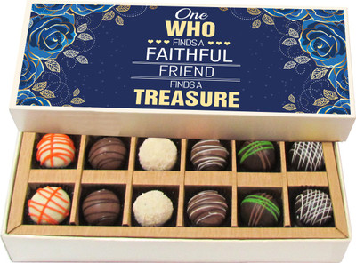 

Chocholik Friendship Gift - Faithful Friend Like a Treasure - Dark, Milk, White Chocolate - 12pc Truffles(180 g)