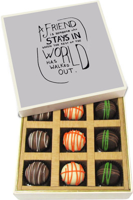 

Chocholik Friendship Gift - A Friend Is Someone Who Stays In - Dark, Milk, White Chocolate - 9pc Truffles(135 g)