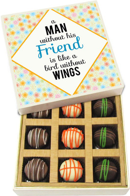 

Chocholik Friendship Gift - Friend Is Like a Bird Without Wings - Dark, Milk, White Chocolate - 9pc Truffles(135 g)