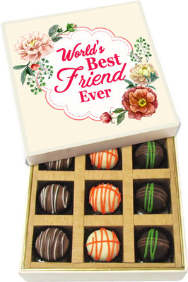 

Chocholik Friendship Gift - World's Best Friend Ever - Dark, Milk, White Chocolate - 9pc Truffles(135 g)