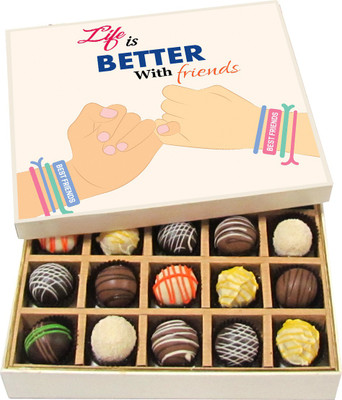 

Chocholik Friendship Gift - Life Is Better With Freinds - Dark, Milk, White Chocolate - 20pc Truffles(300 g)