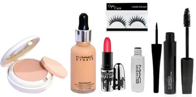 

Opticare Eyelashes, Mac Lightful Two Way Compact With Mac Waterweight SPF30 Foundation, Mac liquid Eyeliner & Zoom Lash Mascara & Brookcandy Folly Orange Lipstick(Set of 6)