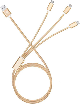 

Suroskie Fiber 3 in 1 USB Charging Cable with 8 Pin Lightning, USB Type C, Micro USB Network Cable(Compatible with All Smartphones, Gold)