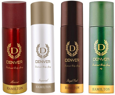 

Denver HONOUR DEODORANT 165 ML+IMPERIAL DEODORANT 165 ML+HAMILTON DEODORANT 165 ML+ROYAL OUD DEODORANT 165 ML Deodorant Spray - For Men & Women(165 ml, Pack of 4)