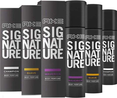 

AXE CHAMPION BODY PERFUME 122 ML + SUAVE BODY PERFUME 122 ML + MAVERICK BODY PERFUME 122 ML Deodorant Spray - For Men & Women(366 ml, Pack of 3)