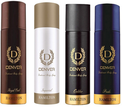 

Denver CALIBER DEODORANT 165 ML+PRIDE DEODORANT 165 ML+IMPERIAL DEODORANT 165 ML+ROYAL OUD DEODORANT 165 ML Body Spray - For Men & Women(165 ml, Pack of 4)